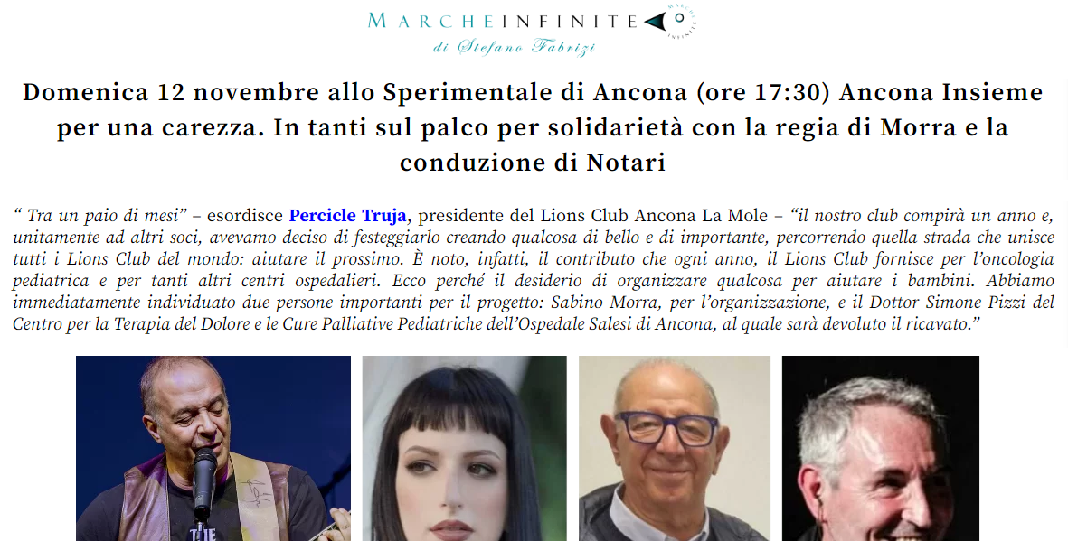 Ancona insieme per una carezza. In tanti sul palco per solidarietà con la regia di Morra e la conduzione di Notari